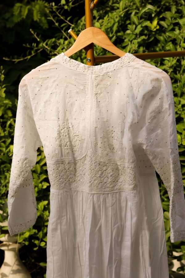 Pure cotton white traditional angrakha with tone on tone chikankari