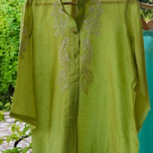 Sap Green Pure Chanderi Semi-Stitched Women’s Shirt.