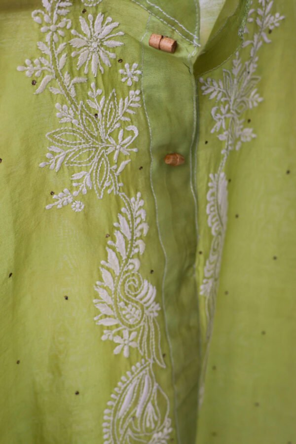 Sap Green Pure Chanderi Semi-Stitched Women’s Shirt.