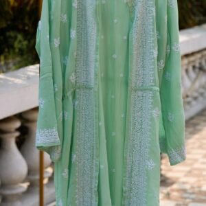 Sea Green Colored Georgette Shrug Styled Kurta with Chikankari.