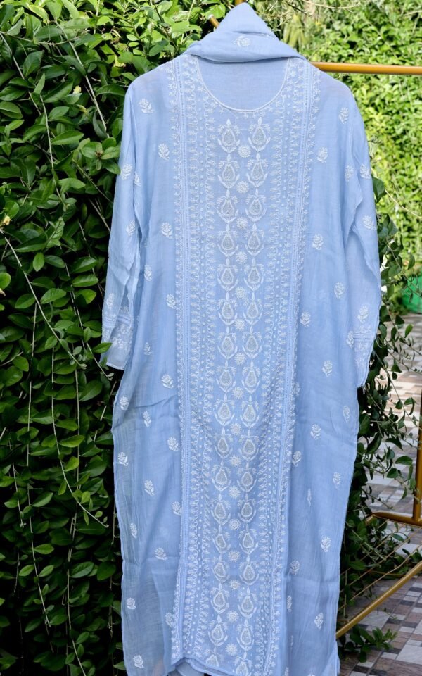 Powder Blue Pure Chanderi Suit with Chikankari Work