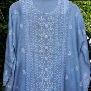 Powder Blue Pure Chanderi Suit with Chikankari Work