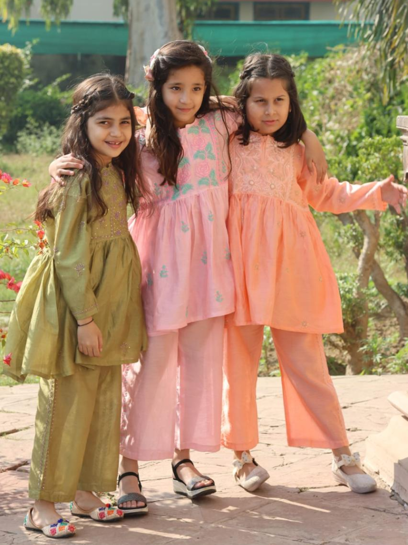 Collection of Pure Chanderi Girls Frock Style Kurta with Pant
