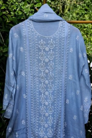 Powder Blue Pure Chanderi Suit with Chikankari Work