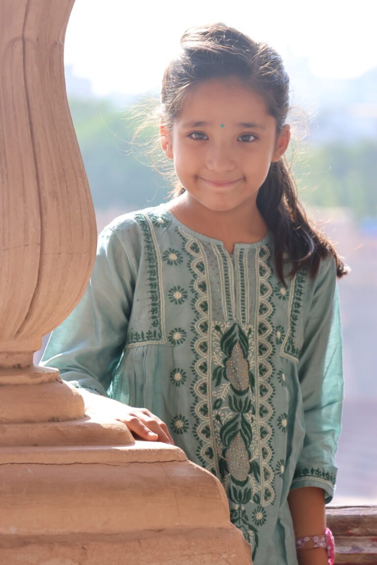 Pure Chanderi Girls Frock Style Kurta with Pant