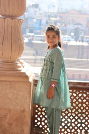 Pure Chanderi Girls Frock Style Kurta with Pant