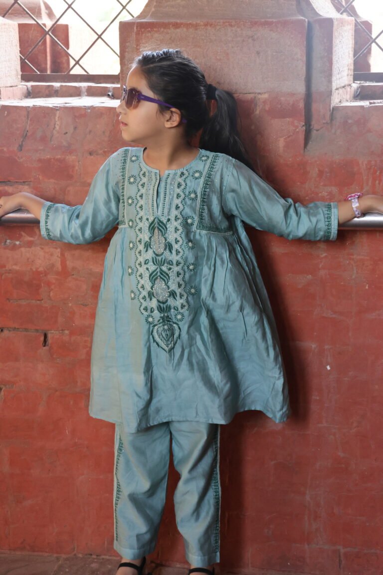 Pure Chanderi Girls Frock Style Kurta with Pant