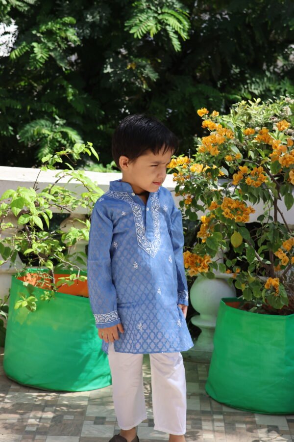 Cotton Jacquard Boy's Kurta with Cotton Pajamas - Image 13