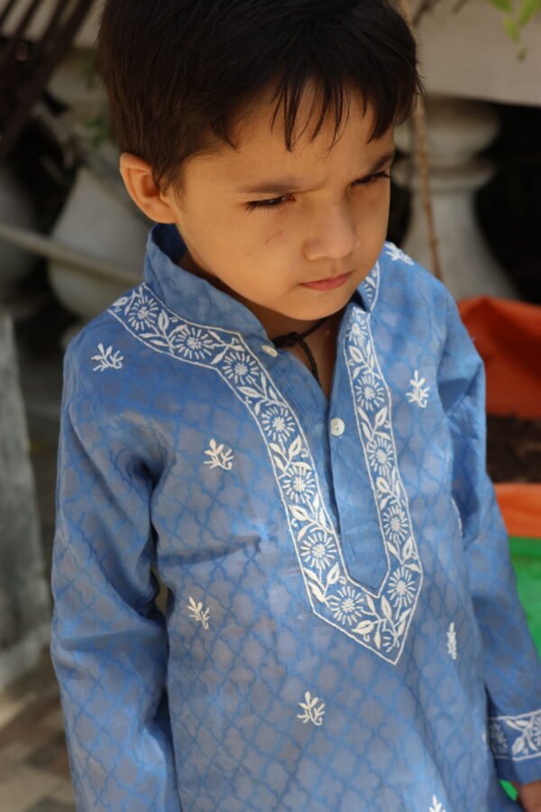 Cotton Jacquard Boy's Kurta with Cotton Pajamas - Image 15