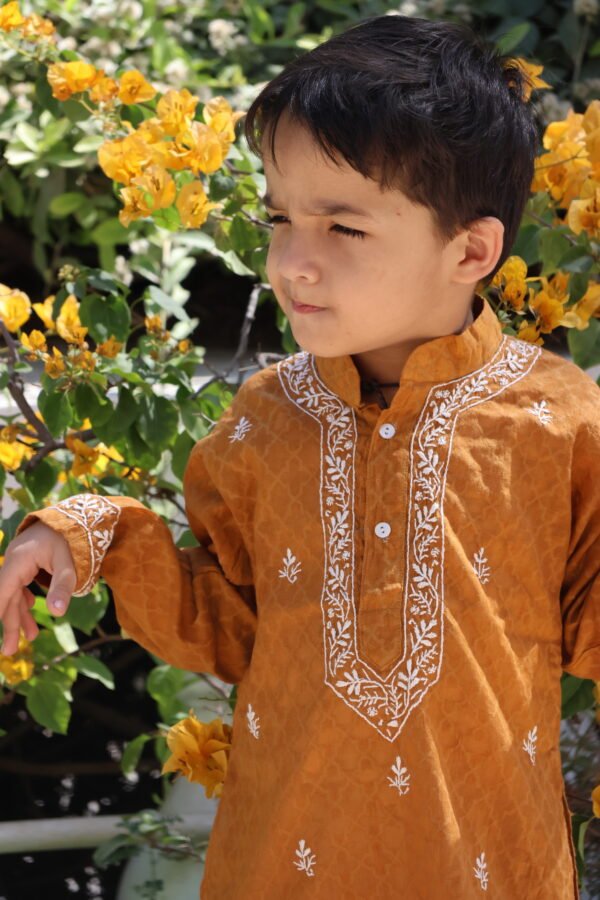 Cotton Jacquard Boy's Kurta with Cotton Pajamas - Image 9