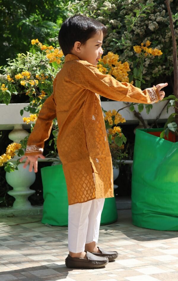 Cotton Jacquard Boy's Kurta with Cotton Pajamas - Image 10