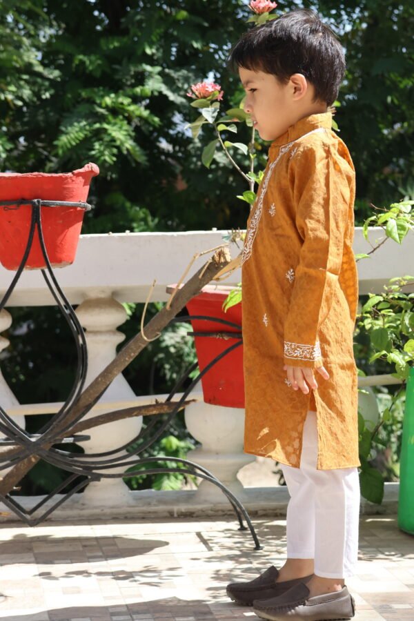Cotton Jacquard Boy's Kurta with Cotton Pajamas - Image 11
