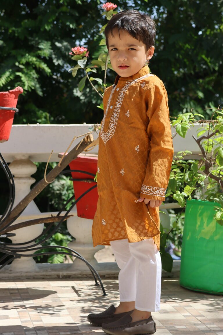 Cotton Jacquard Boy’s Kurta with Cotton Pajamas