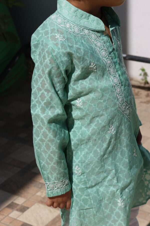 Cotton Jacquard Boy's Kurta with Cotton Pajamas - Image 7