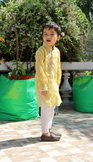 Zari Chanderi Boys Kurta with Cotton Pajamas