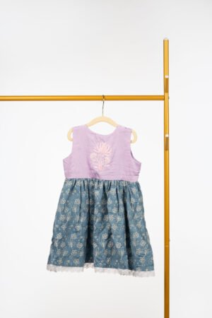 Cotton and Denims Frock for Girls with Chikankari and Pearl Embroidery
