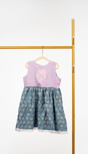 Cotton and Denims Frock for Girls with Chikankari and Pearl Embroidery