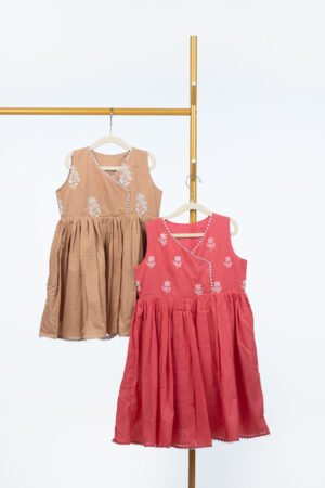 Pure Cotton Angrakha Frocks for Girls with Chikankari