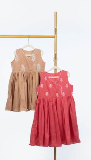 Pure Cotton Angrakha Frocks for Girls with Chikankari