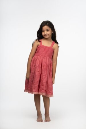 Georgette and Cotton Frock for Girls with Rose Chikankari Boota