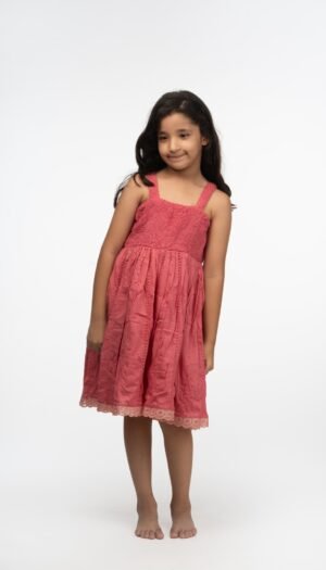 Georgette and Cotton  Frock for Girls with Rose Chikankari Boota