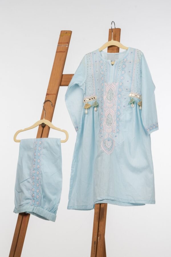 Pure Cotton Frock-Style Kurta and Pant Set for Girls - Image 7