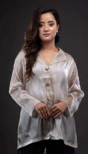 Glass-Organza Shirt with Mukaish