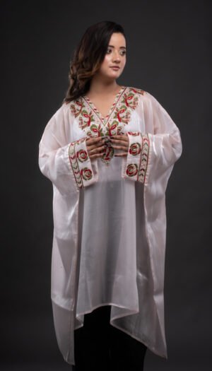 Glass-Organza Baby Pink Abaya with Zardozi-Work