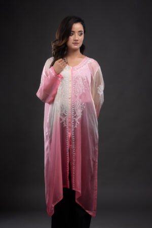 Pink Ombre Silk Dress Chikankari