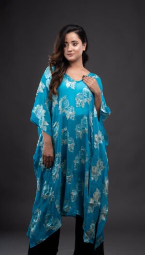 Pure Georgette Turquoise Colored Self Work