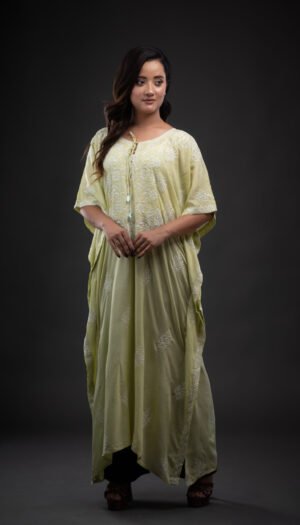 Pastel Green Modal Cotton Chikankari Kaftaan