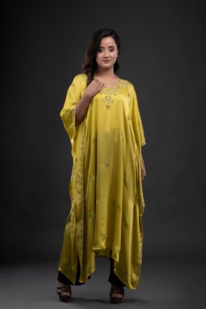 Lime Green Satin Kaftaan