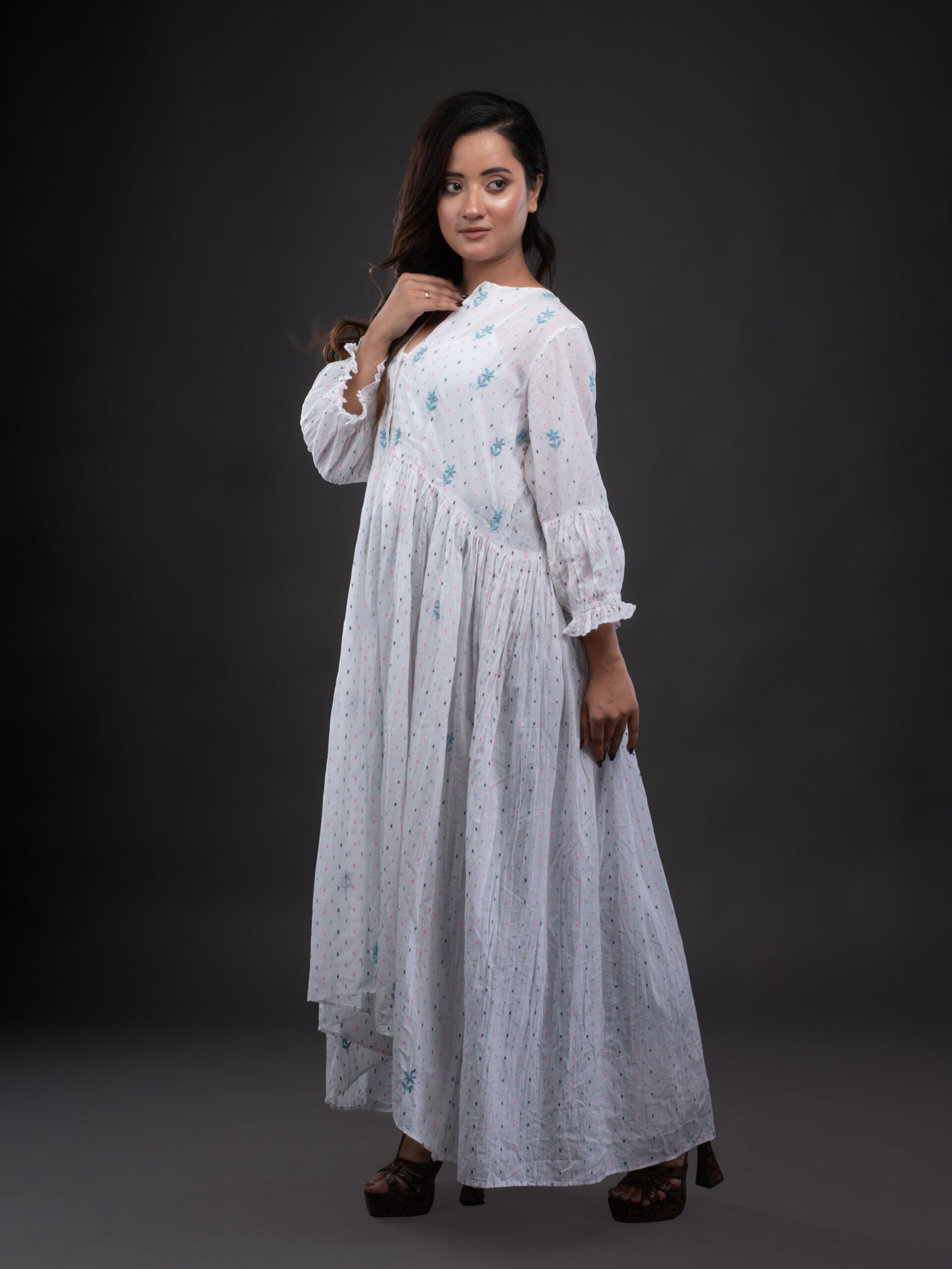 White Cotton Chikankari Dress - Image 5