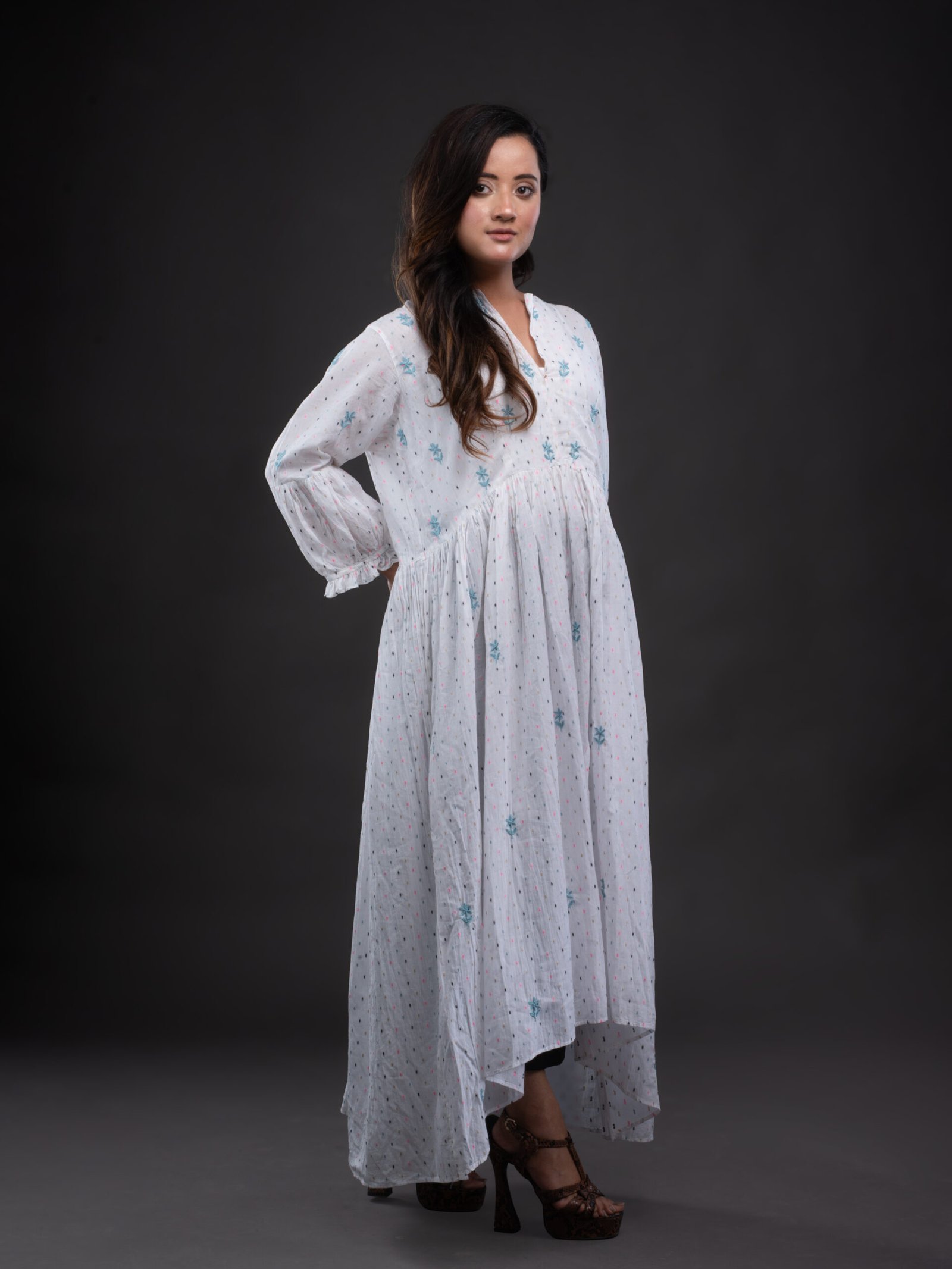 White Cotton Chikankari Dress - Image 4