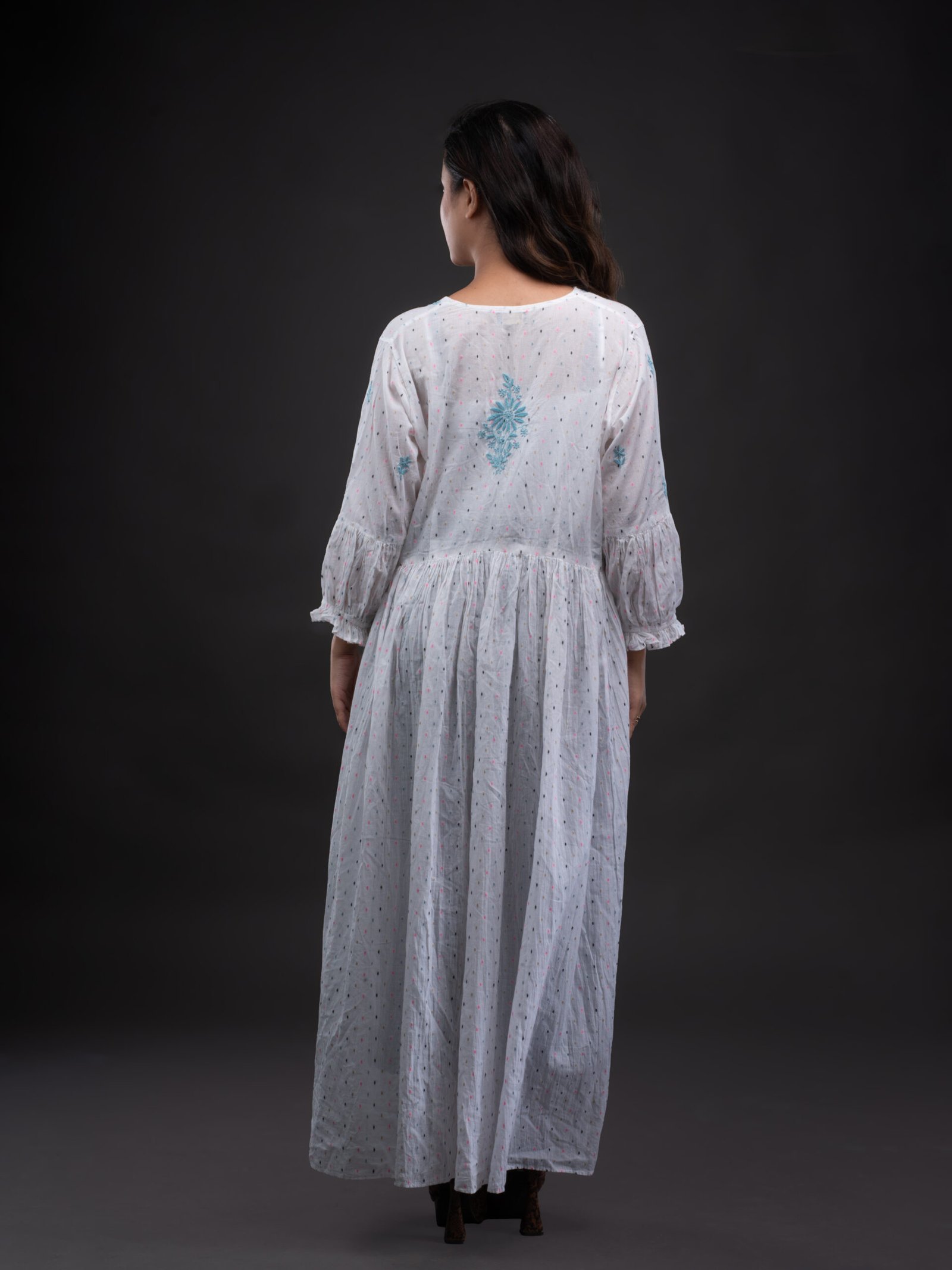White Cotton Chikankari Dress - Image 2