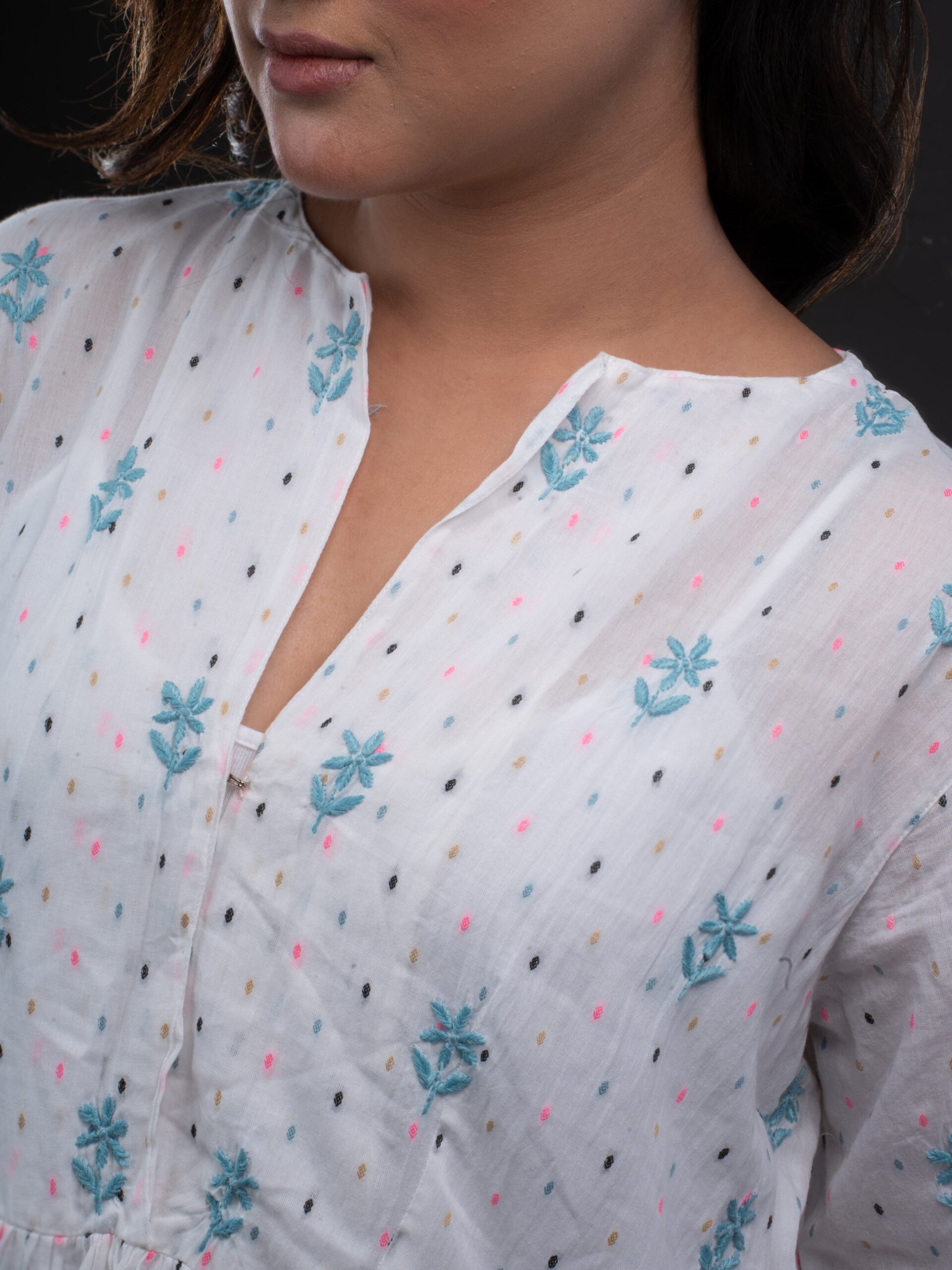 White Cotton Chikankari Dress - Image 3