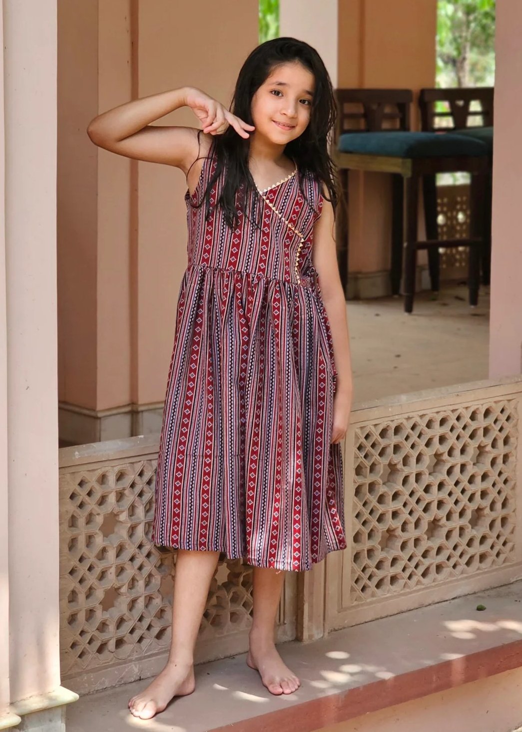 Pure Cotton Angrakha-Styled Frock for Girls