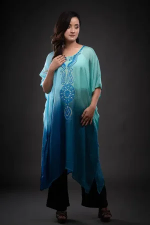 Embellished Embroidered Batwing Sleeve Kaftan Dress