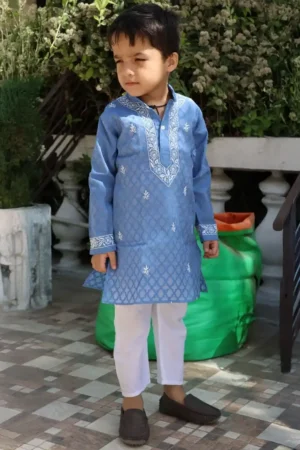 Boys Ethnic Motifs Chikankari Pure Cotton Kurta with Pyjamas
