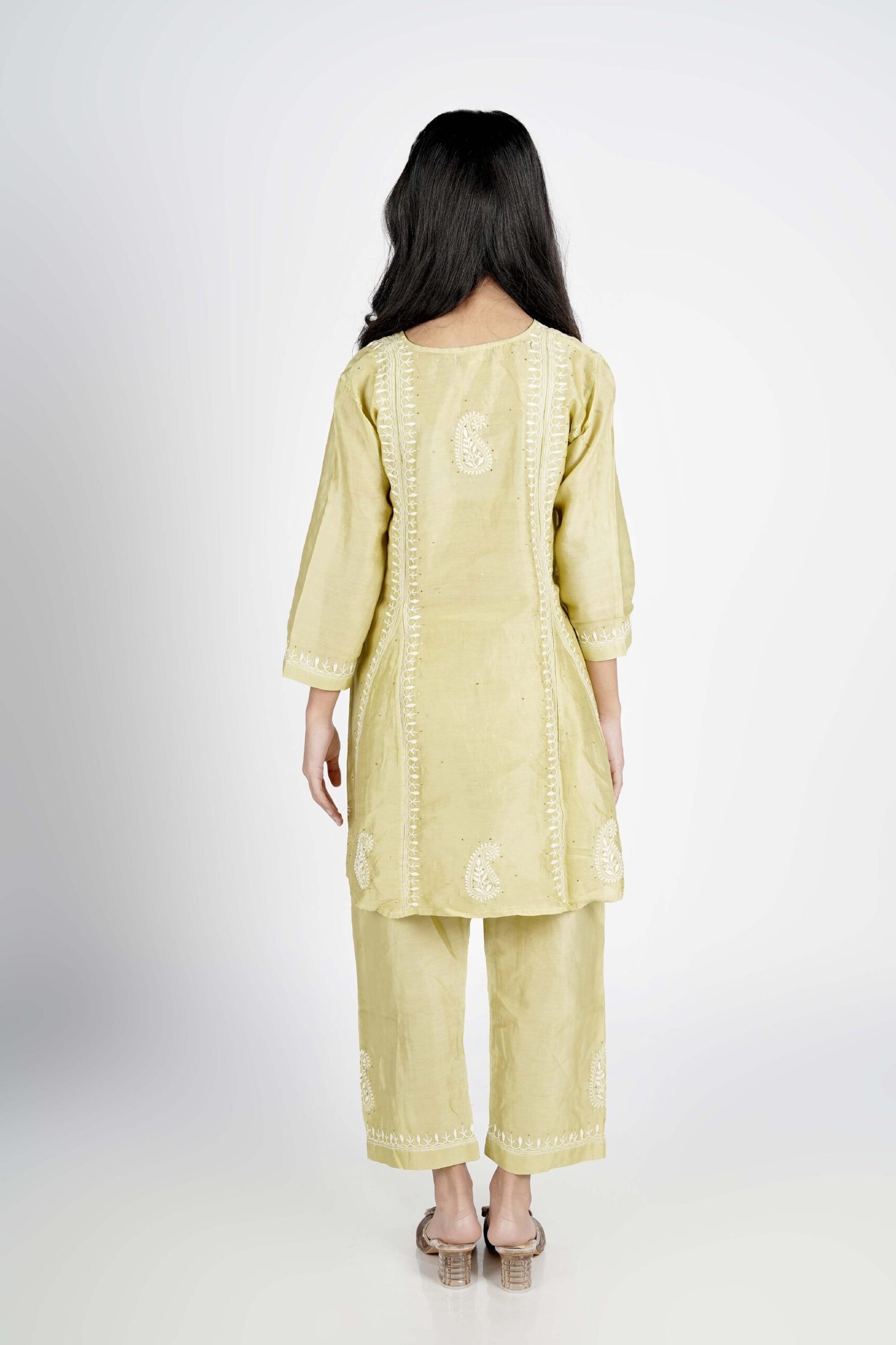 Chikankari Chanderi Anarkali with Pants Set - Image 6