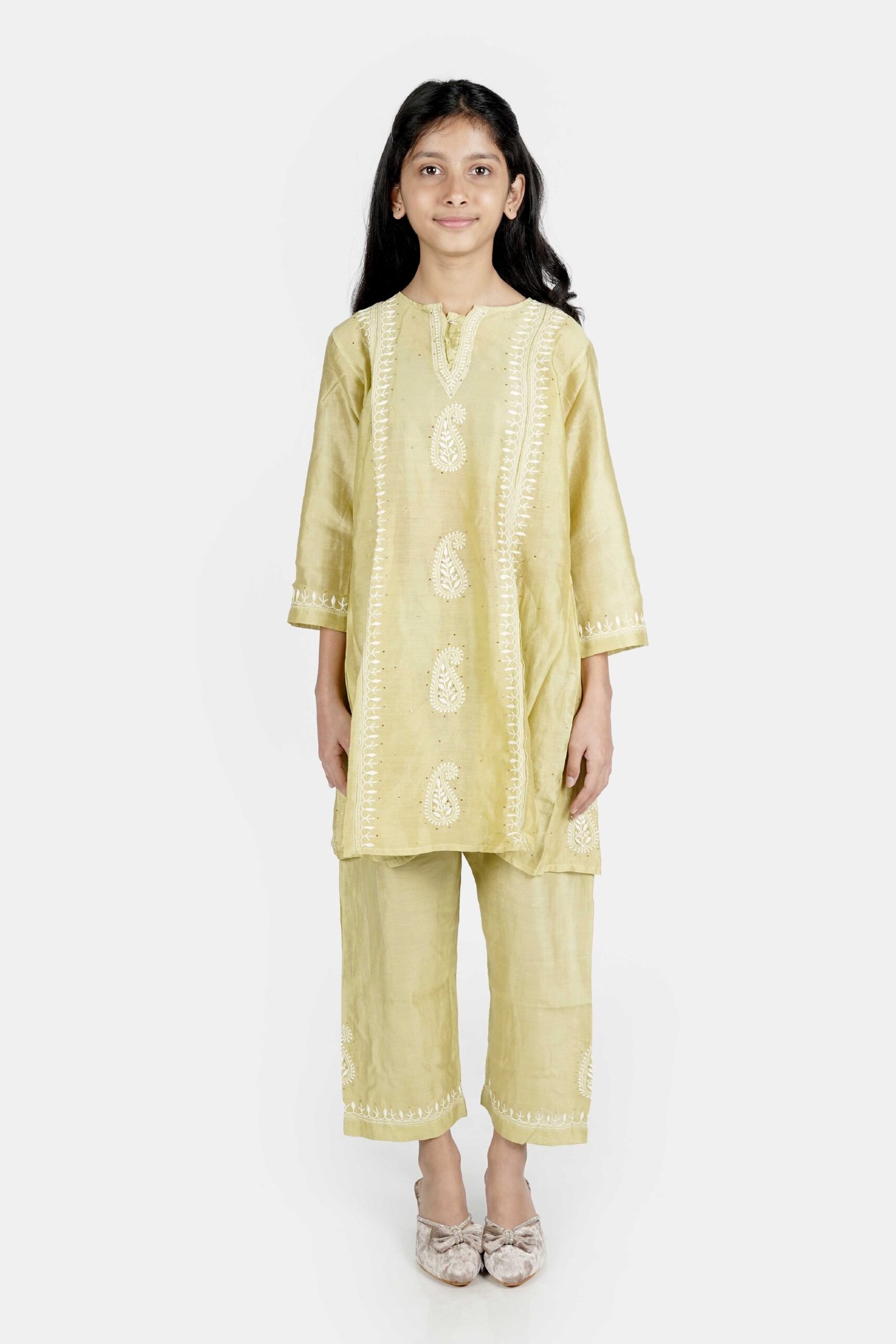 Chikankari Chanderi Anarkali with Pants Set - Image 4