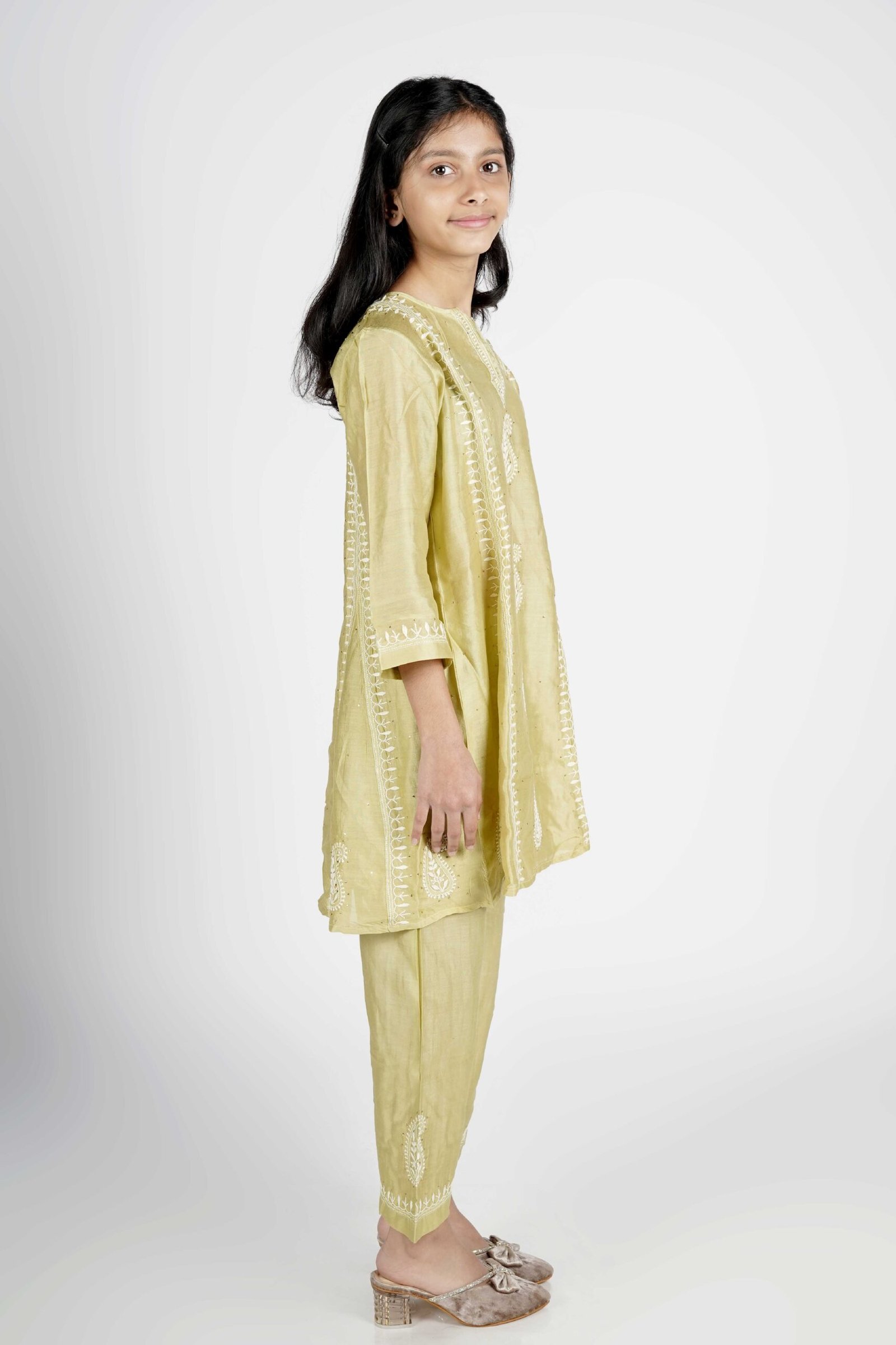 Chikankari Chanderi Anarkali with Pants Set - Image 3