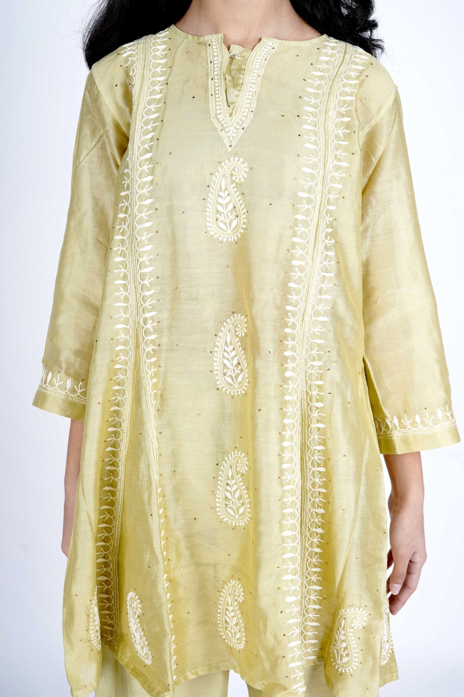 Chikankari Chanderi Anarkali with Pants Set - Image 2