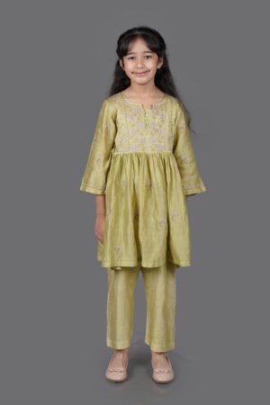 Chanderi Chikankari Kurta Pant Set