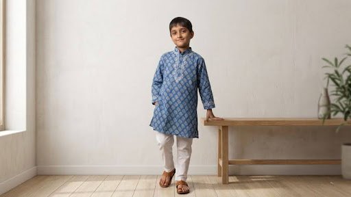 Boys Ethnic Motifs Printed Chikankari Kurta with Trousers