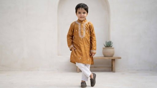 Cotton Jacquard Boy’s Kurta with Cotton Pajamas