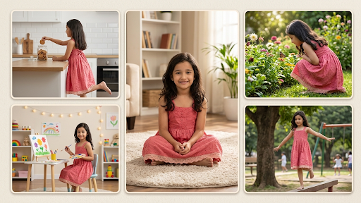 Georgette and Cotton Frock with Rose Chikankari Boota